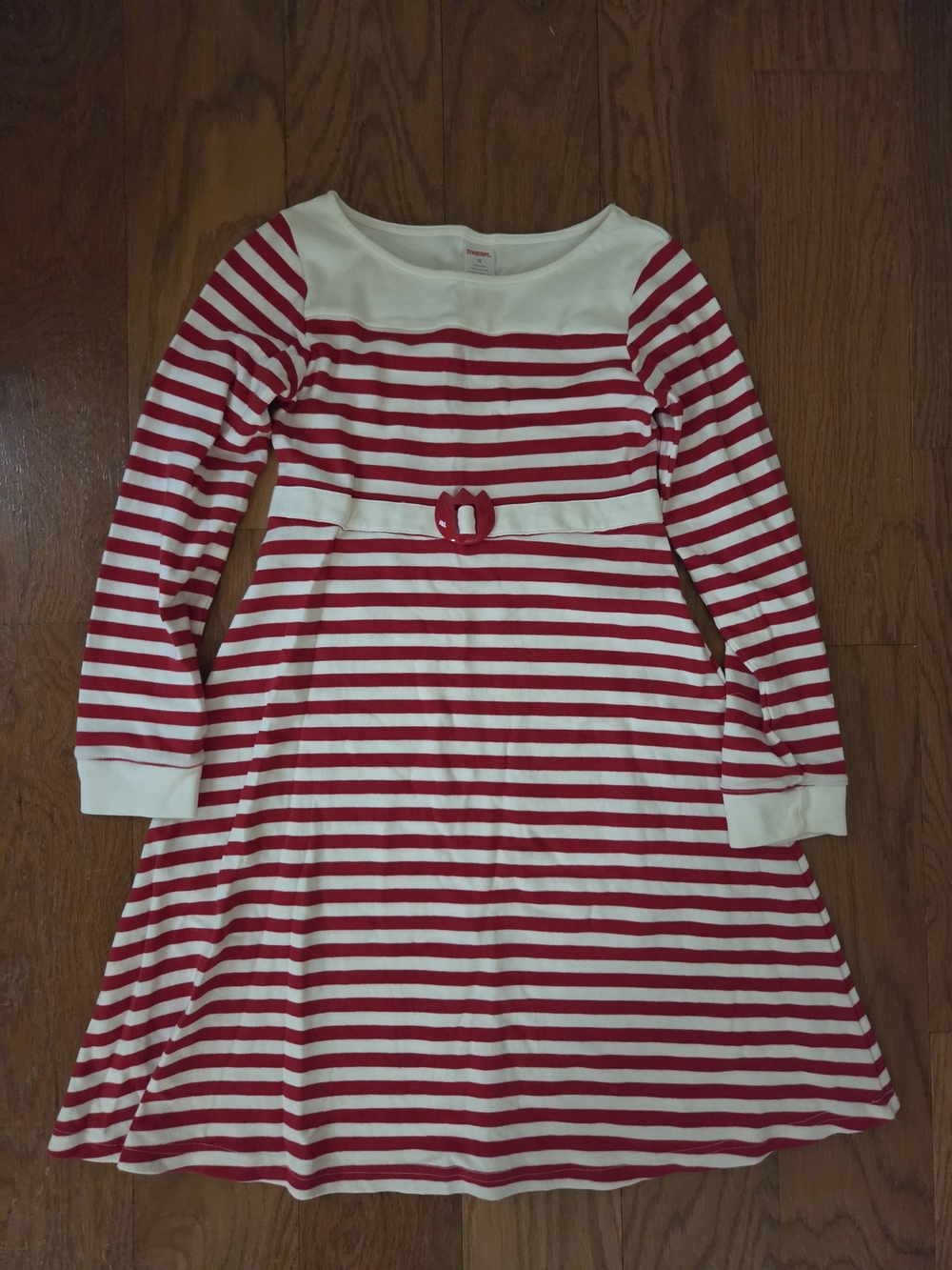 Gymboree Red and White Striped Long Sleeve Dress with Belt Accent